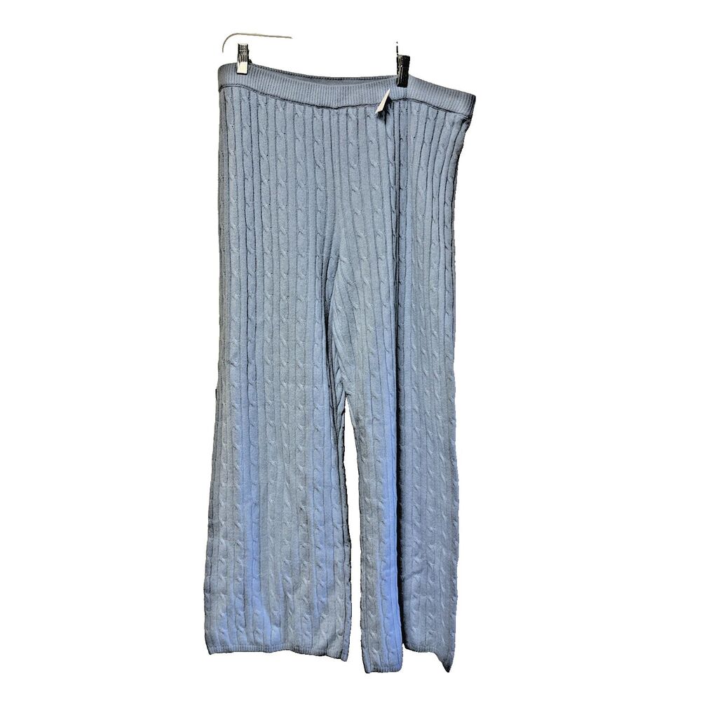 Gap Women Wind Blue Cable Knit Sweater Pants Banded CashSoft Straight Leg New XL